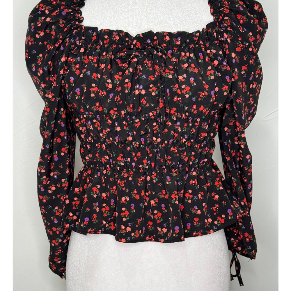 Topshop Floral Cropped Peasant Square Neck Top Size 6